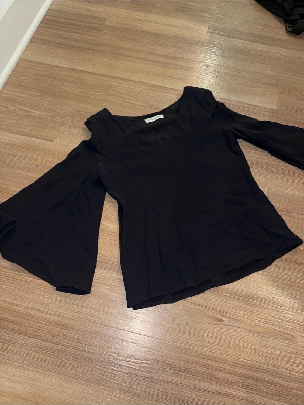 Vintage Dior Black V-Neck Bell Sleeve Blouse